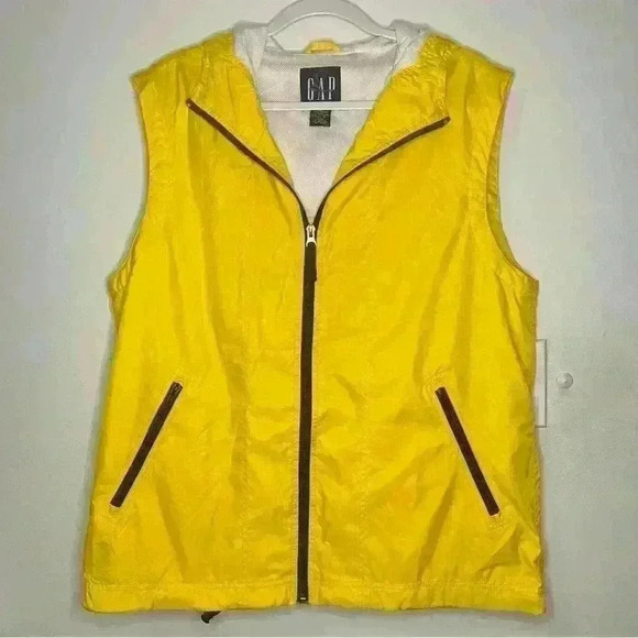 GAP yellow zip nylon hooded vest - Picture 1 of 4
